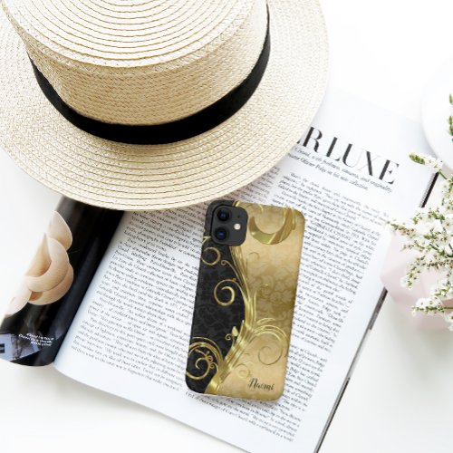 Black And Gold Damask iPhone 11 Case