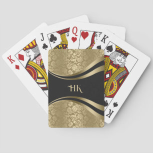 Black and gold damask dynamic lines design poker cards