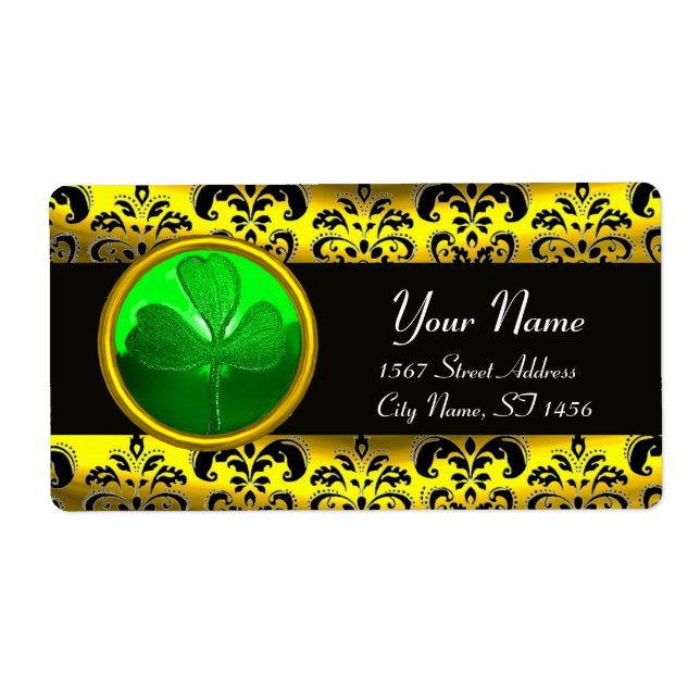 BLACK AND GOLD DAMASK ,GREEN SHAMROCK LABEL (Front)