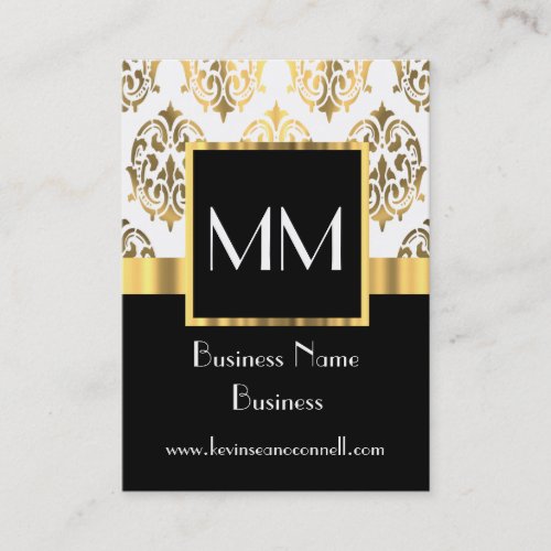 Black and gold damask monogram business card
