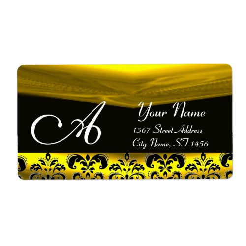 BLACK AND GOLD DAMASK  MONOGRAM LABEL