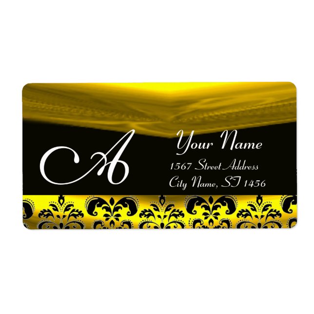 BLACK AND GOLD DAMASK  MONOGRAM LABEL (Front)