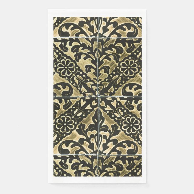 Black and Gold Damask Paper Guest Towels (Front)