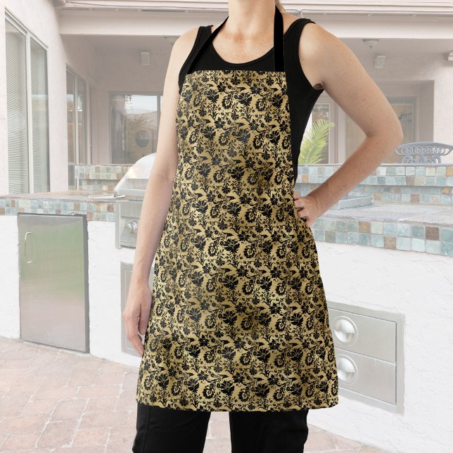 Black and Gold Damask Pattern Apron (Creator Uploaded)