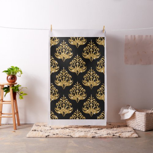 Black and gold damask  pattern fabric