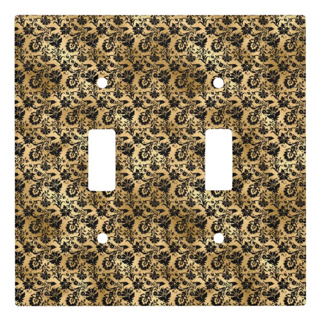 Black and Gold Damask Pattern Light Switch Cover (Front)