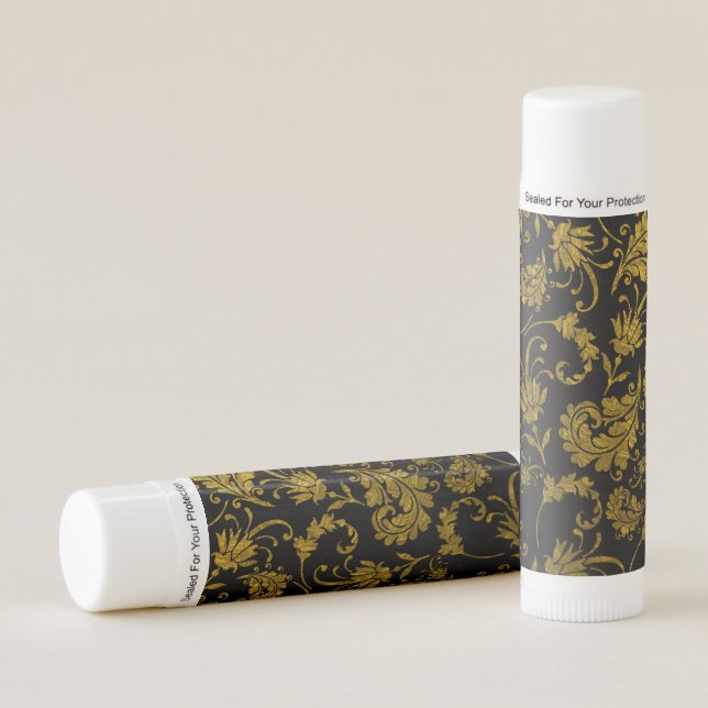 Black And Gold Damask Pattern Lip Balm (Front)
