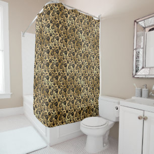 Black and Gold Damask Pattern Shower Curtain