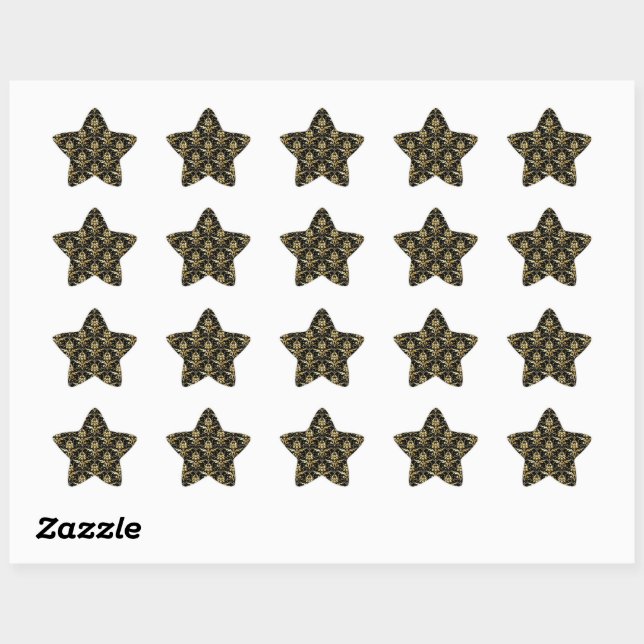 Black and Gold Damask Pattern  Star Sticker (Sheet)