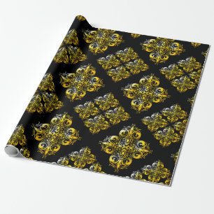 Black and Gold Damask Pattern Wrapping Paper