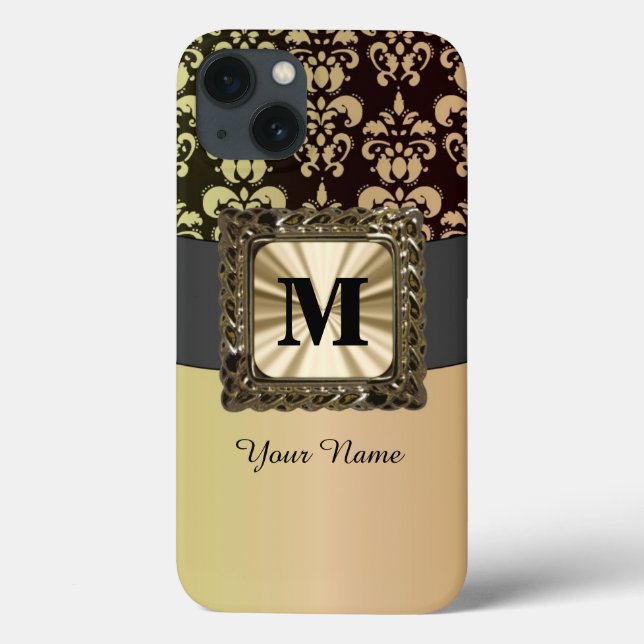 Black and gold damask personalized Case-Mate iPhone case (Back)