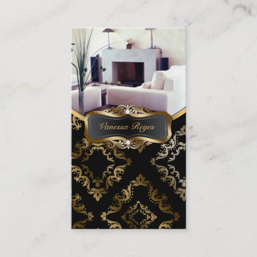 Black and Gold Damask Photo Business Card