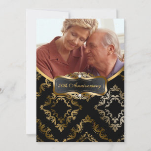 Black and Gold Damask Photo Invite