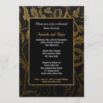 Black And Gold Damask Rehearsal Dinner Invitation by SpiceTree_Weddings at Zazzle