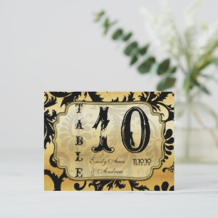Black and Gold Damask Swirls Table Number