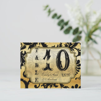 Black and Gold Damask Swirls Table Number