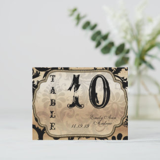 Black and Gold Damask Swirls Table Number