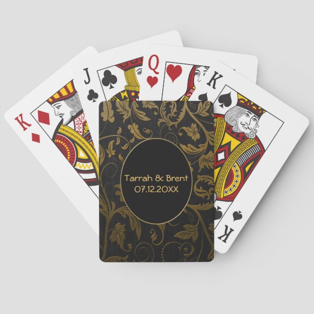 Black and Gold Damask Wedding - Customize Poker Cards (Back)