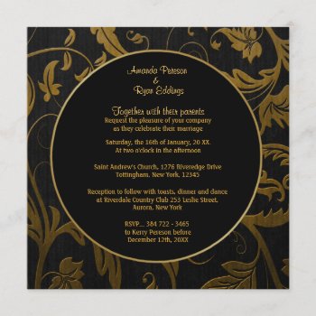 Black And Gold Damask Wedding Invitation -square by SpiceTree_Weddings at Zazzle