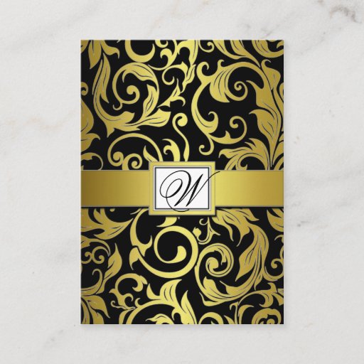 Customizable Black and Gold Damask Wedding Reception Cards Business Card Template