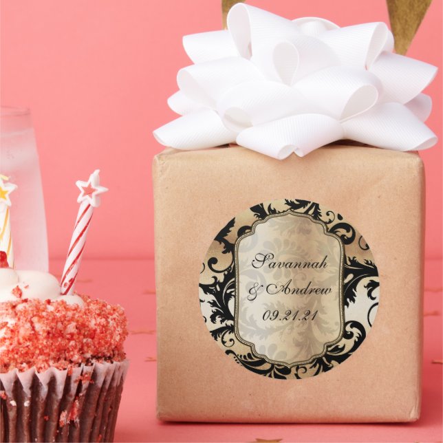 Black and Gold Damask Wedding sticker (Party)