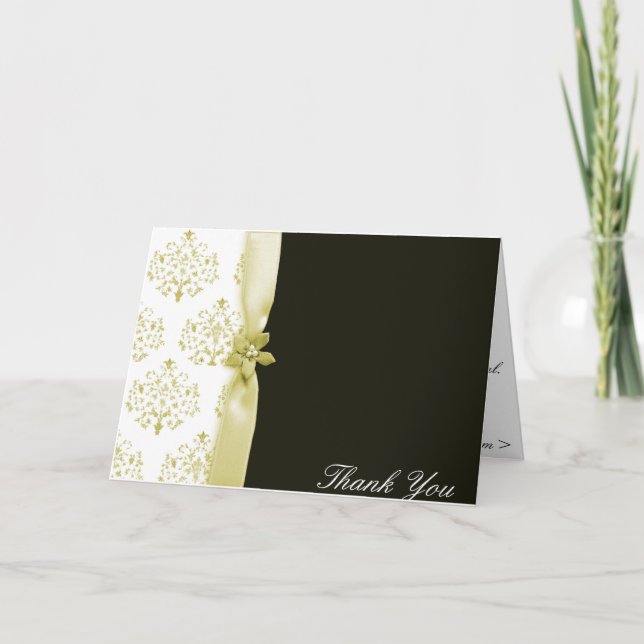 Black and gold damask wedding Thank you card (Front)