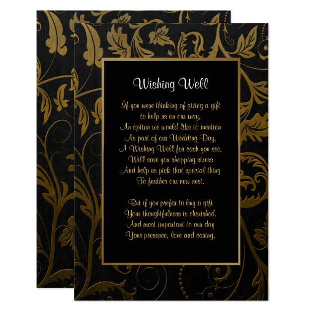 Black And Gold Damask Wedding - Wishing Well Card