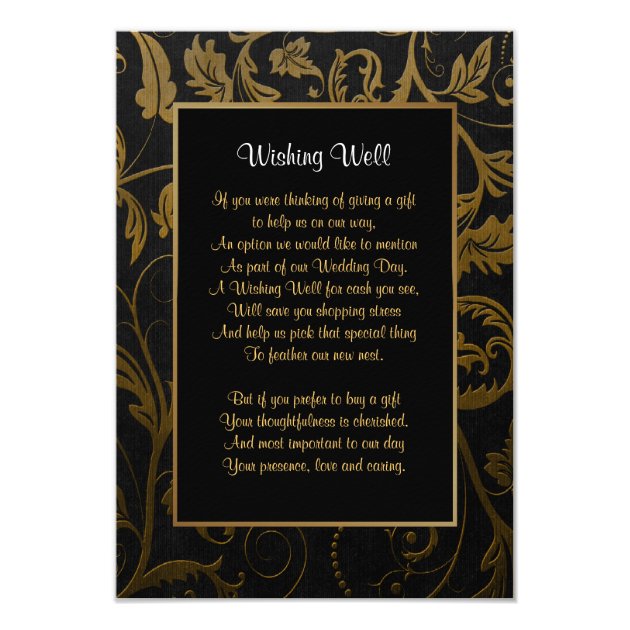 Black And Gold Damask Wedding - Wishing Well Card
