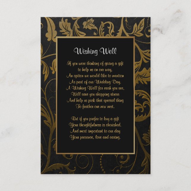 Black and Gold Damask Wedding - Wishing Well Enclosure Card (Front)