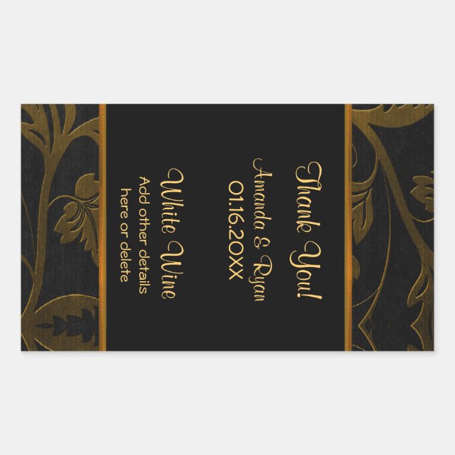 Black and Gold Damask -Wine Label Large 4.5 x 2.7 (Front)