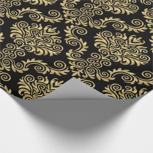 Black and Gold Damask Wrapping Paper Zazzle