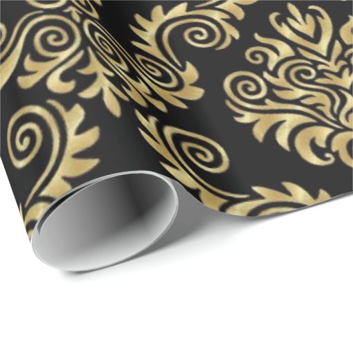 Black and Gold Damask Wrapping Paper Zazzle