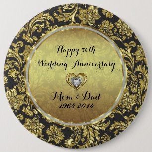 Black And Gold Damasks 50th Wedding Anniversary Button