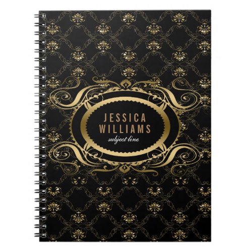 Black And Gold Damasks  Floral Frame Notebook