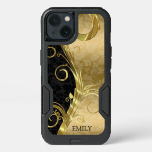 Black And Gold Damasks Gold Swirls iPhone 13 Case