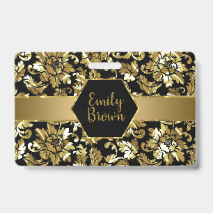 Black And Gold Damasks Pattern Badge