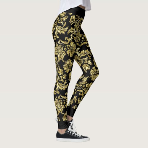 Black And Gold Damasks Pattern GR2 Leggings