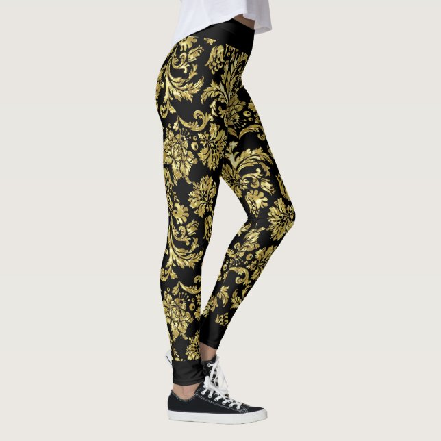 Black And Gold Damasks Pattern GR2 Leggings (Right)