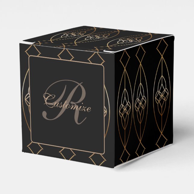 Black And Gold Deco Cube Favor Boxes (Front Side)
