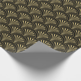 Black and Gold Deco Fans Pattern Wrapping Paper