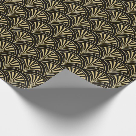 Black And Gold Deco Fans Pattern Wrapping Paper