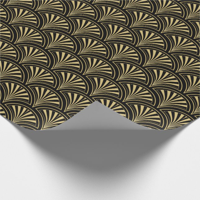Black and Gold Deco Fans Pattern Wrapping Paper (Corner)