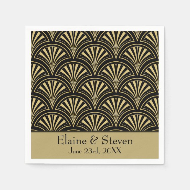 Black and Gold Deco Fans Personalized Napkins (Front)