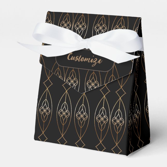 Black And Gold Deco Tent Favor Boxes (Front Side)
