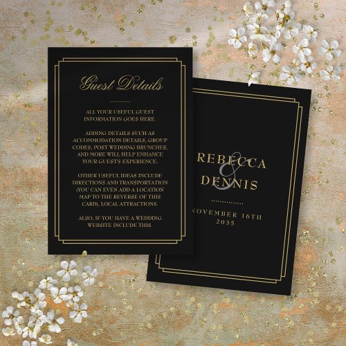 Black And Gold Deco Wedding Guest Details Enclosure Card