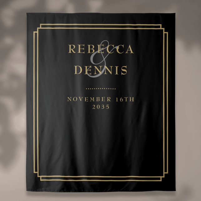 Black And Gold Deco Wedding Photo Booth Backdrop (Black And Gold Deco Wedding Photo Booth Backdrop)