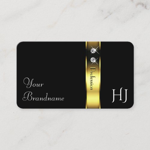Black and Gold Decor Jewels Monogram Opening Hours Business Card