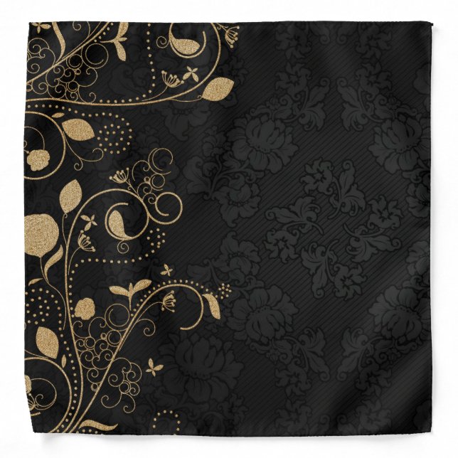 Black and Gold Decorative Pattern Bandana (Front)