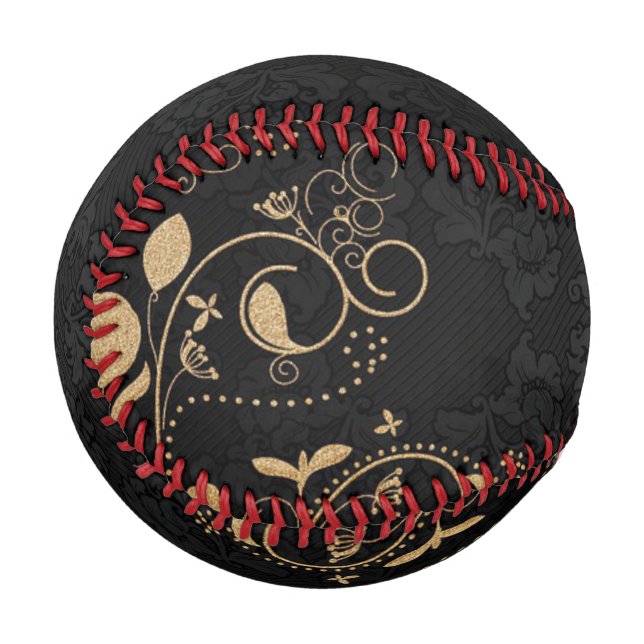 Black and Gold Decorative Pattern Baseball (Front Left)