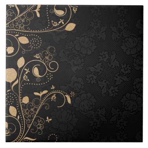 Black and Gold Decorative Pattern Ceramic Tile
